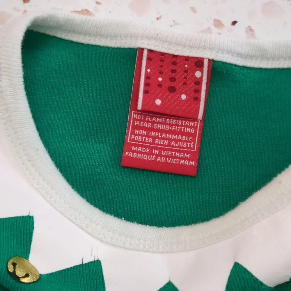 Christmas Elf Pajama Set Cotton Knit Green Stripe Gold Metallic Detail | 6